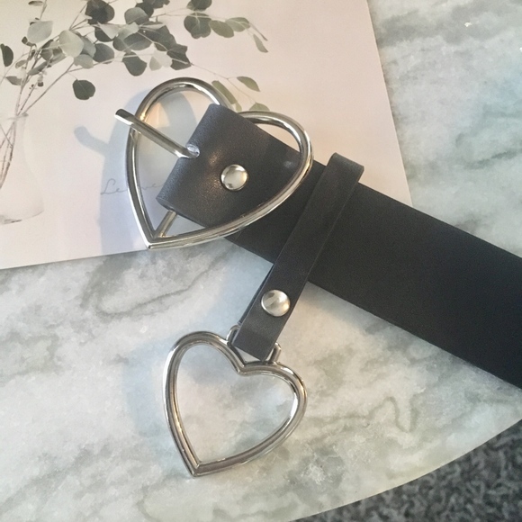 Silver Hearts Black PU Leather Belt - Picture 9 of 9